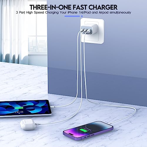 i Phone 16 Charger Block, 35 W 3-Port USB-C Fast Charging Adapter [2 Pack] – Multi-Device Power Delivery Wall Cube for i Phone 11-16, i Pad, Galaxy, and Pixel – Ultra-Compact Design for Travel and Everyday Use, Enhanced Safety Features