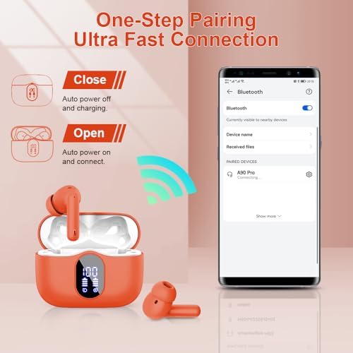 Btootos Ultra-Durable Bluetooth 5.4 Wireless Earbuds – Immersive Bass Sound with Noise-Cancelling Mic, IP7 Waterproof Design for Active Lifestyles, 36-Hour Playtime with LED Battery Display, Bold Yellow for a Striking Audio Experience