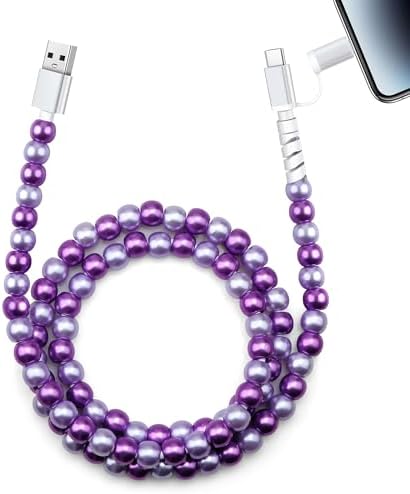 Aolcev USB C Cable for iPhone Charging Cord 2 in 1 Multi Long Cute Beaded Phone Charger [MFi Certified] USB to USB C Cable 6.6FT Type C Charger Cord for iPhone 16 15 14 Pro Max Galaxy S25 iPad White – Enhanced Compatibility and Speed