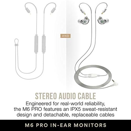 MEE audio M6 PRO In-Ear Monitor Headphones – 2 nd Gen Model with Superior Sound Quality, Customizable Fit Memory Wire Earhooks, and Durable Replaceable Cables for Professional Musicians – Noise Isolation Earbuds with Dual Cord Options (Black) – Perfect for Live Performances and Studio Recording