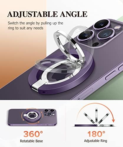 GVIEWIN Magnetic Phone Ring Holder, Compatible with MagSafe Phone Grip with Adjustable Stand, Magnet Phone Ring Kickstand for iPhone 16 Pro Max/Plus/15/14/13/12 Series/Other Phones (Purple) – Enhanced Compatibility and Speed