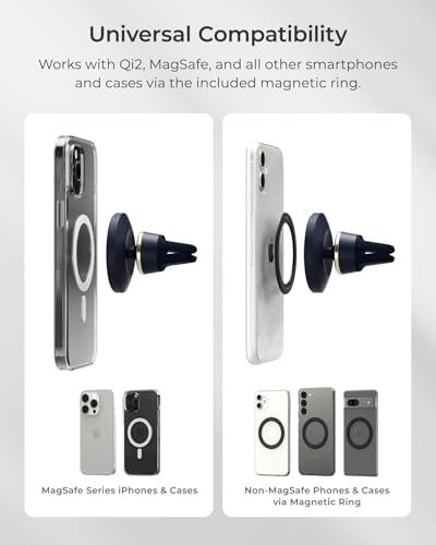 i Ottie Velox Universal Magnetic Air Vent Phone Mount – Enhanced Mag Safe Compatibility for i Phone 12-16 & Android Devices with Included Adapter – Secure Silicone Grip for Hands-Free Navigation and Easy Access