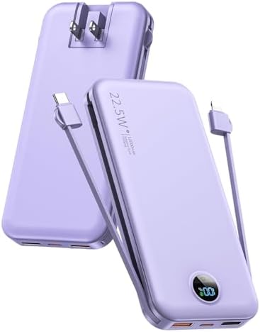 Ultra-Fast Portable Phone Charger with 12000 m Ah Capacity – All-in-One Power Bank with Integrated Cables, Wall Plug, and LED Display for i Phone, i Pad, Samsung – Essential Travel Companion for Uninterrupted Connectivity
