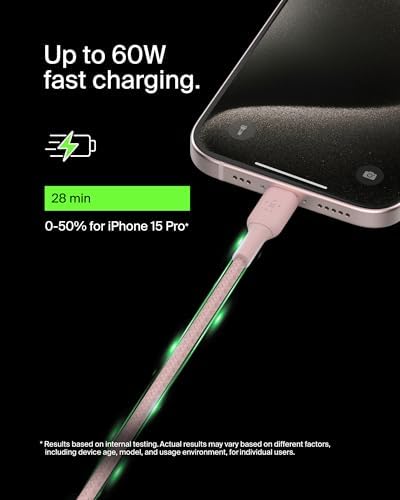 Belkin Boost Charge Braided USB-C to USB-C Cable – 1 m (3.3 ft) Durable Fast Charging Cable for i Phone, Galaxy, Nintendo Switch 2, i Pad Pro, and Pixel – Tangle-Free Design with 480 Mbps Data Transfer – Ultimate Universal Compatibility for All Your Devices