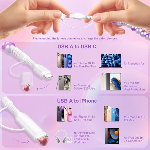Stylish 2-in-1 Coolden USB C Cable: 3.3 FT Fast Charging Cord with Purple Beaded Design for i Phone 16, 15 Pro Max & Galaxy S25/S24 Ultra – Versatile Dual Compatibility for Trendsetters and Tech Enthusiasts