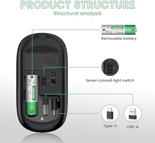 Elevate Your Computing Experience with the Q23 S Black Wireless Mouse – Rechargeable, Dual Mode USB-A & Type-C, Silent Operation, and 3 Adjustable DPI for Ultimate Precision and Versatility Across Laptops, Macs, PCs, and Android Devices