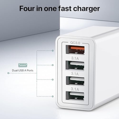 Revolutionize Your Charging Routine with Our 4-Port USB Wall Charger – Ultra-Fast QC 3.0 Adapter for i Phone 12-15, LG, Google Pixel & More – Compact, Reliable Power Solution for Home and On-the-Go Charging