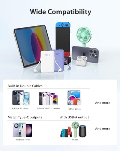 Ultra-Compact TG90° Portable Charger: 5000 m Ah Power Bank with Integrated AC Wall Plug and Triple Output for i Phone and Android Devices – Fast Charging Made Effortless and Convenient