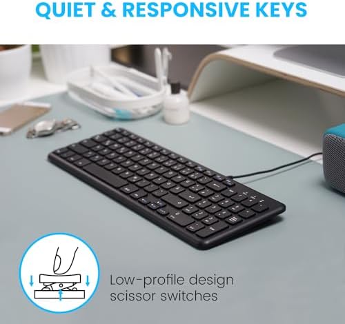 Elevate Your Typing Experience with the Perixx PERIBOARD-213 U Wired Silent USB Scissor Keyboard – Compact Design with Number Pad for Effortless Productivity, Ideal for Home and Office Use, Enhanced Compatibility, and Sleek Aesthetic – Perfect for Quiet Workspaces and Data Entry – Black US English Layout