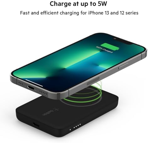 Belkin Mag Safe Wireless Power Bank – 7.5 W Portable Charger for i Phone 16, 15, 14, 13, Plus, Pro, Pro Max, Mini & Air Pods – Sleek Magnetic Battery Pack for Fast, Reliable Charging on the Go – Ideal Travel Companion in Black