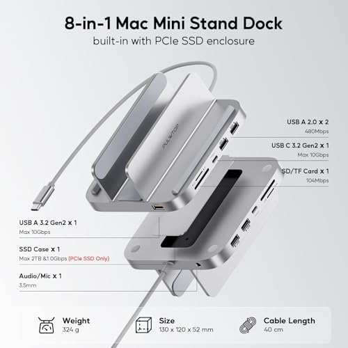 Transform Your Mac Mini with the Ultimate 5-in-1 USB C Hub Adapter – High-Speed Docking Station Featuring 10 Gbps Transfer, Dual USB C Ports, M.2 NVMe SSD Compatibility, and SD/TF Card Reader for Seamless Connectivity and Enhanced Productivity