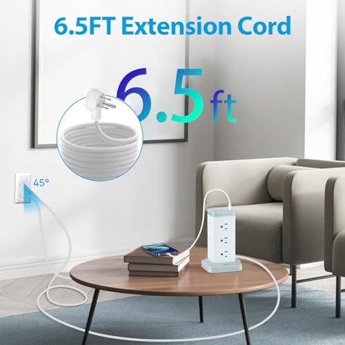 Maximize Workspace Efficiency with the BEVA Surge Protector Power Strip Tower – 12 AC Outlets & 4 Fast-Charging USB Ports, 6.5 FT Extension Cord for Optimal Device Organization and Safety in Office and Home Settings