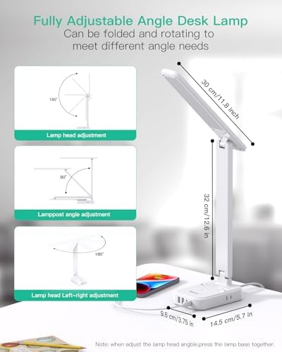 Compact LED Desk Lamp with Power Strip & USB Charging Hub – 30 W Touch Control Lamp with 4 AC Outlets & 4 USB Ports (2 USB-C) – Ideal for Home Office, College Dorm, and Bedroom Workspaces – Enhance Productivity & Style with 5 FT Extension Cord