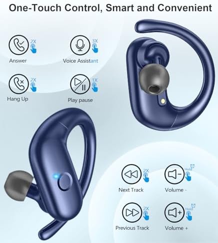 MOZOTER Wireless Sport Earbuds: Stylish Bluetooth Headphones with Enhanced Deep Bass, Secure Earhooks for Active Comfort, and Unmatched 60-Hour Battery Life – Ideal for Fitness, Meetings, and Everyday Use