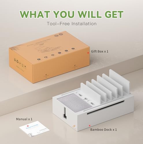 Pezin & Hulin Eco-Friendly Bamboo Charging Station – 10-Port USB Dock Organizer with 6 Cables, Enhanced Power Supply & Cable Management for Multi-Device Charging, Sleek Natural and Black Design for Homes and Offices