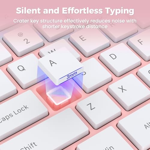 Lovaky Pink White Wireless Keyboard – Ergonomic Full Size Keyboard with Numeric Keypad for Laptops, Desktops, and More – 2.4 G Stable Connection with Enlarged Indicator Lights for Optimal Visibility and Comfort