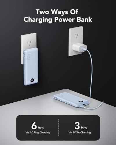 Sleek VRURC 10,000 m Ah Portable Charger with Built-in Wall Plug – Rapid 22.5 W USB Power Bank for Ultimate Travel Convenience – Slim Profile, 4 Outputs & Dual Inputs for Multi-Device Charging – Essential USB-C Compatible Travel Accessory in White