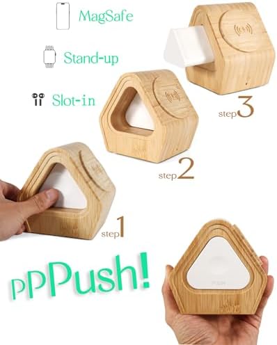 Eco-Friendly Bamboo 3-in-1 Wireless Charging Station: Fast Mag Safe Charger for i Phone 16-12, Apple Watch Ultra, and Air Pods Pro – Sleek Design for Efficient Multi-Device Charging