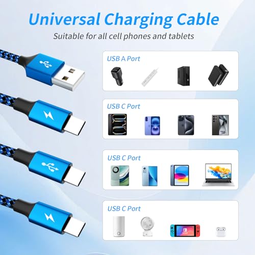 240 W 4-in-1 USB C Charging Cable – 6 FT Multi-Device Power Solution with LED Indicator for i Phone 16/15/14 Pro, Mac, i Pad, Samsung S25/S24 – Fast Charging Compatibility, Durable Design for Home & Travel
