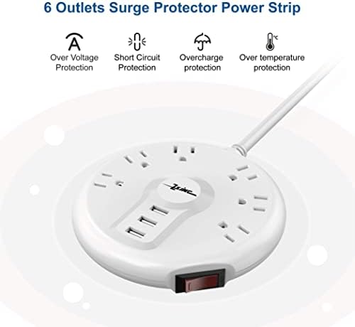 Ultimate Surge Protector Power Strip: 6 Outlets & 3 Fast USB Ports with 6.5 FT Extension Cord – Compact Circle Socket for Home, Office & Travel – Overload Protection & Space-Saving Flat Plug Design – Efficient Charging Solution for All Your Devices