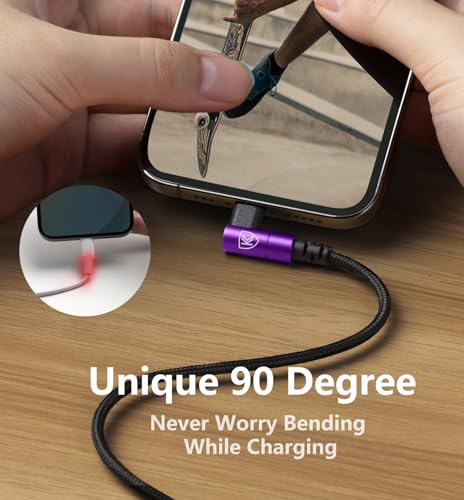 Enhanced 6 FT USB C to Lightning Charging Cable Set – MFi Certified with 90-Degree Design for Optimal Ergonomics – Fast Charging Nylon Braided Cords Compatible with i Phone 14/13/12/11/Pro Max/Plus/8/7 – 3 Pack for Home, Office & Travel Convenience