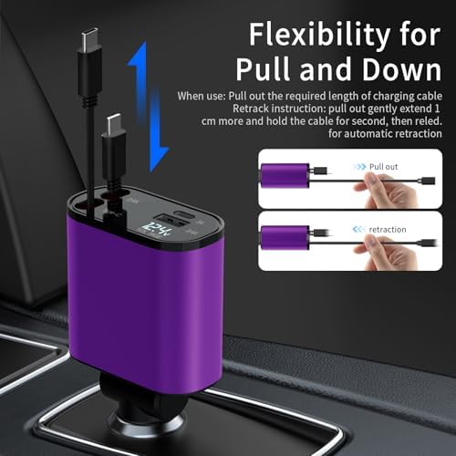 Ultimate 4-in-1 Retractable Car Charger for Galaxy & Pixel Devices – 60 W Fast Charging with Dual USB Ports and Tangle-Free Cable Design for Enhanced Convenience and Performance