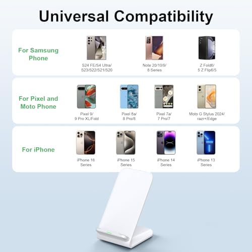 15 W Fast Wireless Charging Stand for Samsung Galaxy S25 Ultra, S24, S23, S22, S21 & Motorola Phones – Sleek Desktop Charger with QC Adapter for Optimal Performance, Qi-Compatible Convenience, and Enhanced Device Compatibility