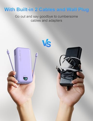 Ultimate 20,000 m Ah Portable Charger with Wall Plug – Fast Charging USB-C Power Bank with Built-in Cables, Digital Display, and Versatile 5 Output Ports for i Phone, Android, and Tablets – Stay Charged Anywhere with Enhanced Compatibility and Speed