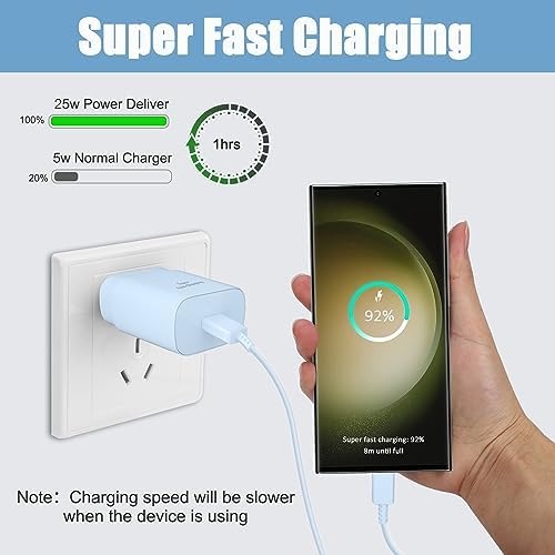 Elevate Your Charging Experience: 25 W USB C Fast Charge Block with 10 Ft Type C Cable for Samsung Galaxy S21-S24 & Note 20 – Optimal Power Delivery for Home and Travel – Exceptional Speed, Enhanced Safety Features, and Ultimate Compatibility for Android Devices