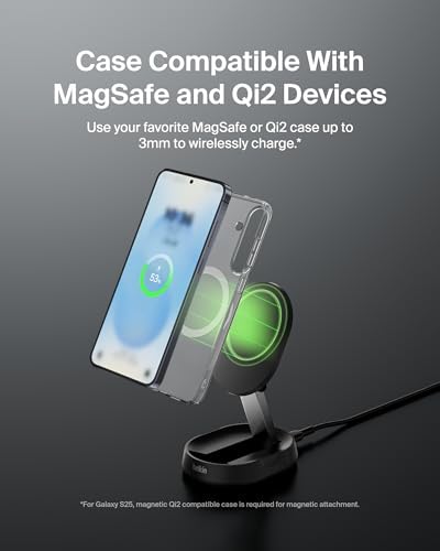 Belkin 15 W Fast Convertible Magnetic Charging Stand – Mag Safe & Qi2 Compatible Power Hub for i Phone 16/16 Plus/16 Pro/16 Pro Max, i Phone 15/14, Apple Air Pods Pro – Stylish White Design for Enhanced Efficiency and Device Versatility