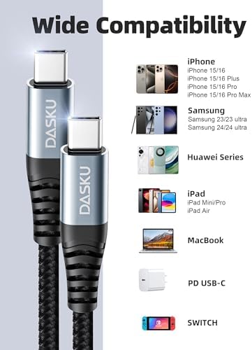 15 FT USB C to USB C Charging Cable – 100 W Braided Fast Charger for i Phone 16/15/Pro/Plus/Pro Max & Samsung Galaxy S23 – Durable, Tangle-Free Design for Efficient Data Transfer & Versatile Use – Perfect for Home, Office, and On-the-Go Charging Solutions