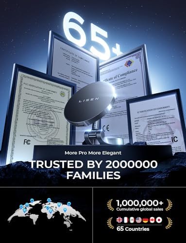 LISEN Mag Safe Car Charger for i Phone 15/14/16 Pro Max – 360° Rotating Wireless Mount with Powerful Magnetic Grip for Fast Charging – Sleek Black Dashboard Accessory for Effortless Navigation & On-the-Go Power Solutions