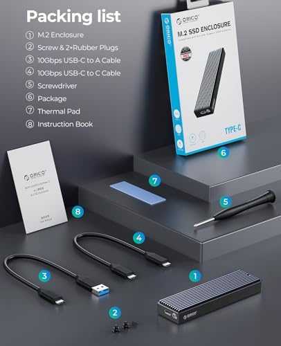 Elevate Your Storage Solutions with the ORICO M.2 NVMe SSD Enclosure – USB 3.1 Gen 2 Adapter for Ultra-Fast 10 Gbps Data Transfer, Supports 8 TB M.2 SSDs (2230/2242/2260/2280) with UASP for Enhanced Speed and Compatibility – Perfect for Gamers, Creative Professionals, and Data Enthusiasts