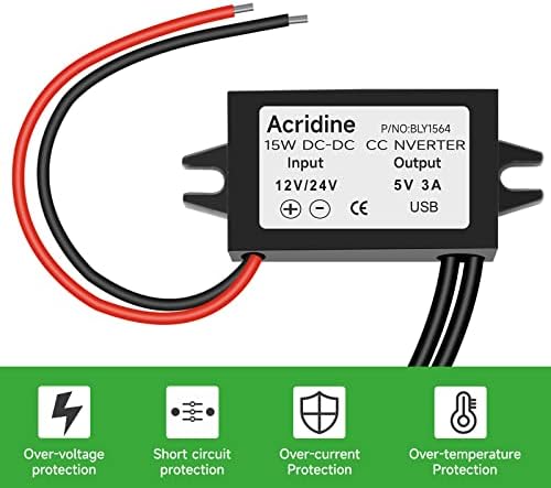 Dual-Pack 12 V/24 V DC to 5 V 3 A USB Female Buck Converter Adapter – Efficient Power Solution for USB Device Charging with Overload Protection and Compact Design for Versatile Applications