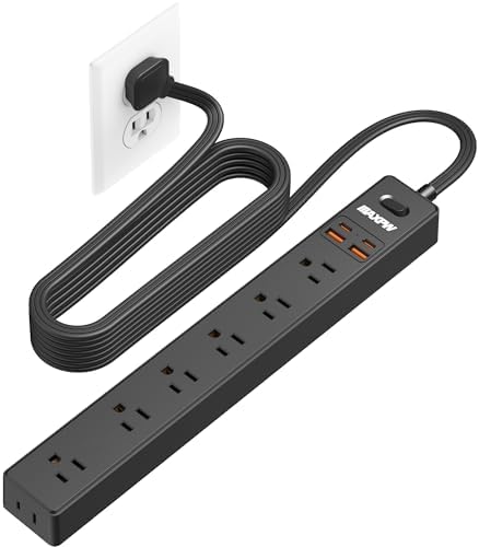 Maximize Your Charging Potential with the 6 Ft Ultra-Slim Power Strip Surge Protector – 7 Versatile Outlets & 4 USB Ports (2 USB-C) for Fast Charging, 1700 Joules of Superior Surge Protection, Wall-Mountable Flat Extension Cord Ideal for Home, Office, or Dorm Spaces – Sleek Black Design for Modern Functionality and Easy Installation