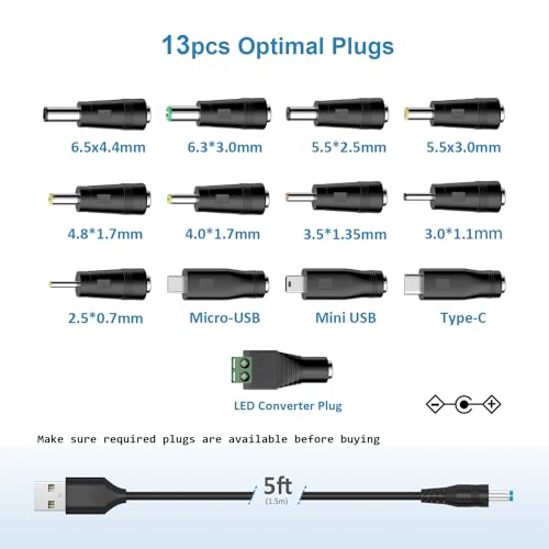 Versatile 5 V USB to DC Power Cable with 13 Adaptable Connectors – Ultimate Rapid Charging Solution for Webcams, Routers, and Power Banks – Streamline Your Device Compatibility Today
