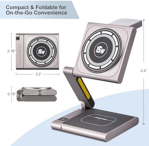 Ultra-Fast Foldable Wireless Charging Station for Apple Devices – 4-in-1 Multi-Device Charger with Mag Safe Compatibility, Lightweight Aluminum Alloy Design, Ideal for Travel & Home Use, Includes Built-in Charging Indicator for Enhanced Convenience and Style