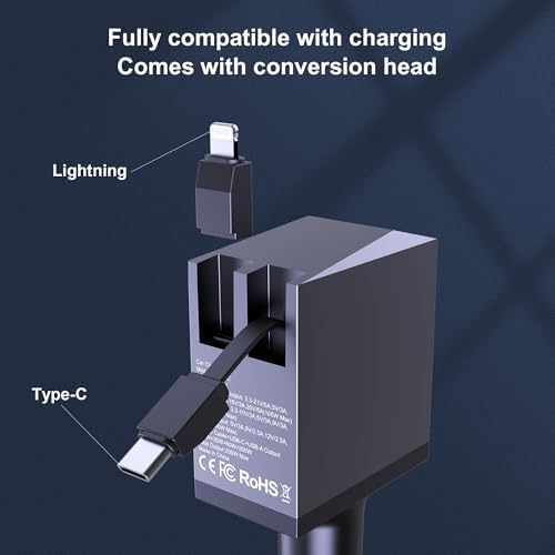 Aftertop 200 W Retractable USB-C Car Charger: 3-in-1 Fast Charging Solution with 2.3 ft Cable & Power Display for Mac Book Pro, i Phone 16/15, Galaxy S25/S24 Ultra – Ultimate Portability & Speed for All Your Devices