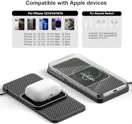 Effortless Fast Charging for i Phone 16: LOOSAU 15 W Magnetic Wireless Car Charger Pad with Non-Slip Design and 1 M Type C Cable – Ultimate Compatibility for i Phone 16, 15 Pro Max, 14, 13, and 12 Models – Your Essential On-the-Go Charging Solution