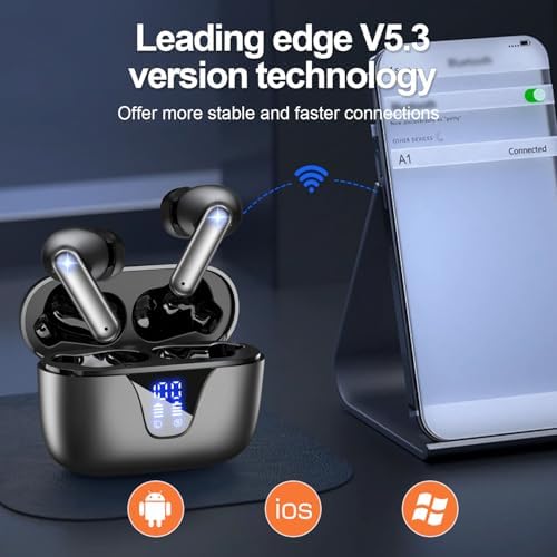 ZIUTY 2025 Wireless Earbuds – 50-Hour Playtime Bluetooth 5.3 Headphones with Deep Bass for HD Stereo Sound, IPX5 Waterproof for Active Lifestyles, Ergonomic Fit with Built-in Mic for Seamless i Phone & Android Connectivity – Elevate Your Audio Journey