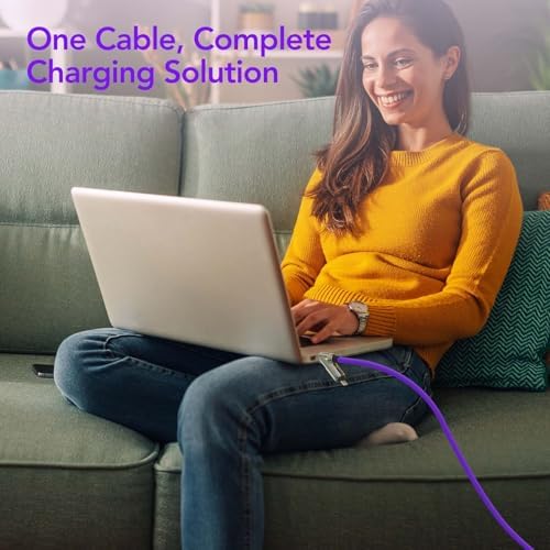 4-in-1 Universal Multi USB Charging Cable – 240W Max Fast Charger Cord with Multiple Connectors for iPhone 16/15/14/13, iPad, Samsung, MacBook, Tablets & More (Black, 6.6Ft) – Enhanced Compatibility and Speed
