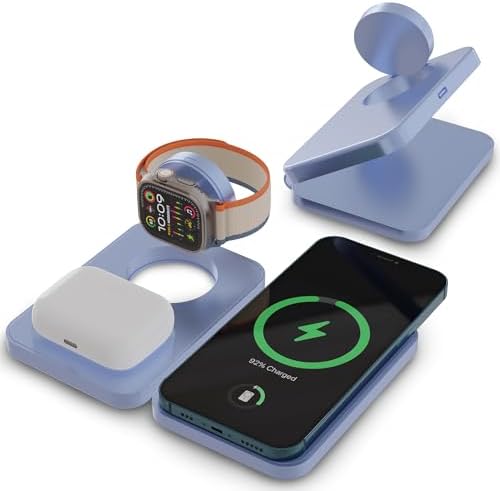 Effortless Charging: 3-in-1 Foldable Wireless Charger Station in Blush Pink – 15 W Fast Charging for i Phone, Samsung, Smartwatches & Headphones – Compact, Portable Design with Magnetic Alignment for Ultimate Convenience and Safety