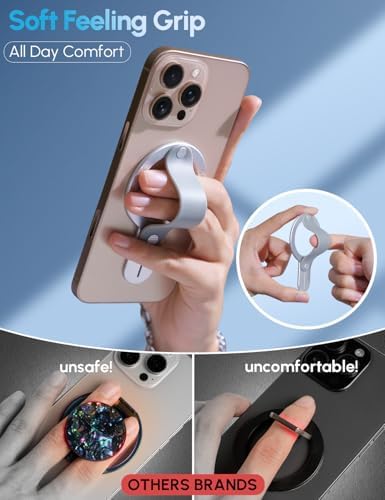 Mag Safe Magnetic Phone Grip for i Phone 12-16 – Ergonomic Detachable Ring Holder in Elegant Silver – Ultimate One-Handed Control and Security – Lightweight Loop Design for Seamless Everyday Use – Perfect Accessory for Enhanced Smartphone Experience