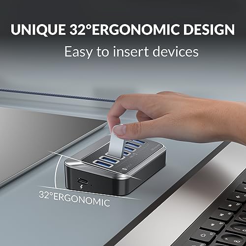 Transform Your Connectivity with Our 7-Port USB Hub – High-Speed USB 3.2 Gen1 Splitter Featuring Unique 32° Angled Design for Easy Access – Perfect for PCs, Laptops & More – Enjoy 5 Gbps Data Transfer Speeds with a 3.28 ft Cable for Ultimate Flexibility & Enhanced Productivity – Ideal for Home & Office Use