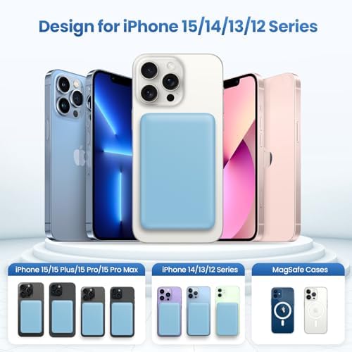 Ultra-Slim Magnetic Portable Charger 10800 m Ah Power Bank with LCD Display – Fast 20 W PD USB-C Input/Output, Wireless Charging for Mag Safe-Compatible i Phones Including 16/15/14/13 Series – Lightweight Travel Essential for On-the-Go Power
