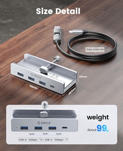 Transform Your Workspace with the ORICO USB Hub 3.0: Premium 4-Port Aluminum Clamp Adapter with Dedicated Power Supply for USB-A & USB-C Devices – High-Speed Data Transfer & Unmatched Compatibility for Enhanced Productivity