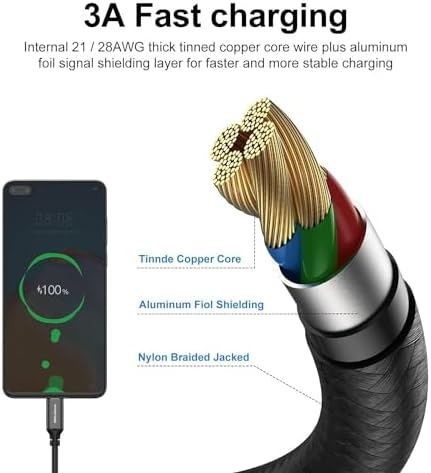 High-Speed USB Type-C Charging Cable 5 Pack – 3 A Quick Charger Cord for Samsung Galaxy S10, S9, S8 Plus & LG V50, V40, G8, G7 – Durable Braided 3 ft Cables in Sleek Silver Finish for Enhanced Performance and Flexibility