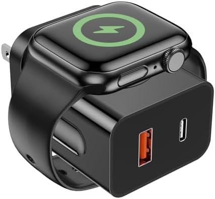 20 W Apple Watch Fast Charger – 3-in-1 Portable PD Charger with Magnetic Wireless Technology, Dual USB-C Ports for i Phone & Tablet, Sleek Black Design for Effortless Charging Anywhere