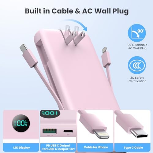 Ultra-High Capacity 33800 m Ah USB C Power Bank with Integrated Cables & AC Wall Adapter – Rapid 25 W Fast Charging with QC 4.0, Multi-Device Support, LCD Battery Status Display for i Phone 16/15, Samsung, Android, and More – Ultimate Portability and Efficiency for On-the-Go Power Solutions