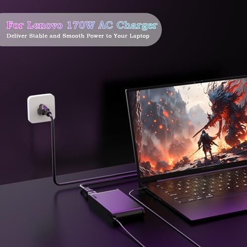 High-Performance 170 W AC Charger for Lenovo Legion & Think Pad Laptops – Fast, Universal Compatibility with Safety Features for Gaming & Engineering Needs – Compact Design Ideal for Travel and Office Use – Includes Smart Voltage Adapting Technology for Optimal Performance and Protection – 12-Month Warranty & 30-Day Risk-Free Return Policy